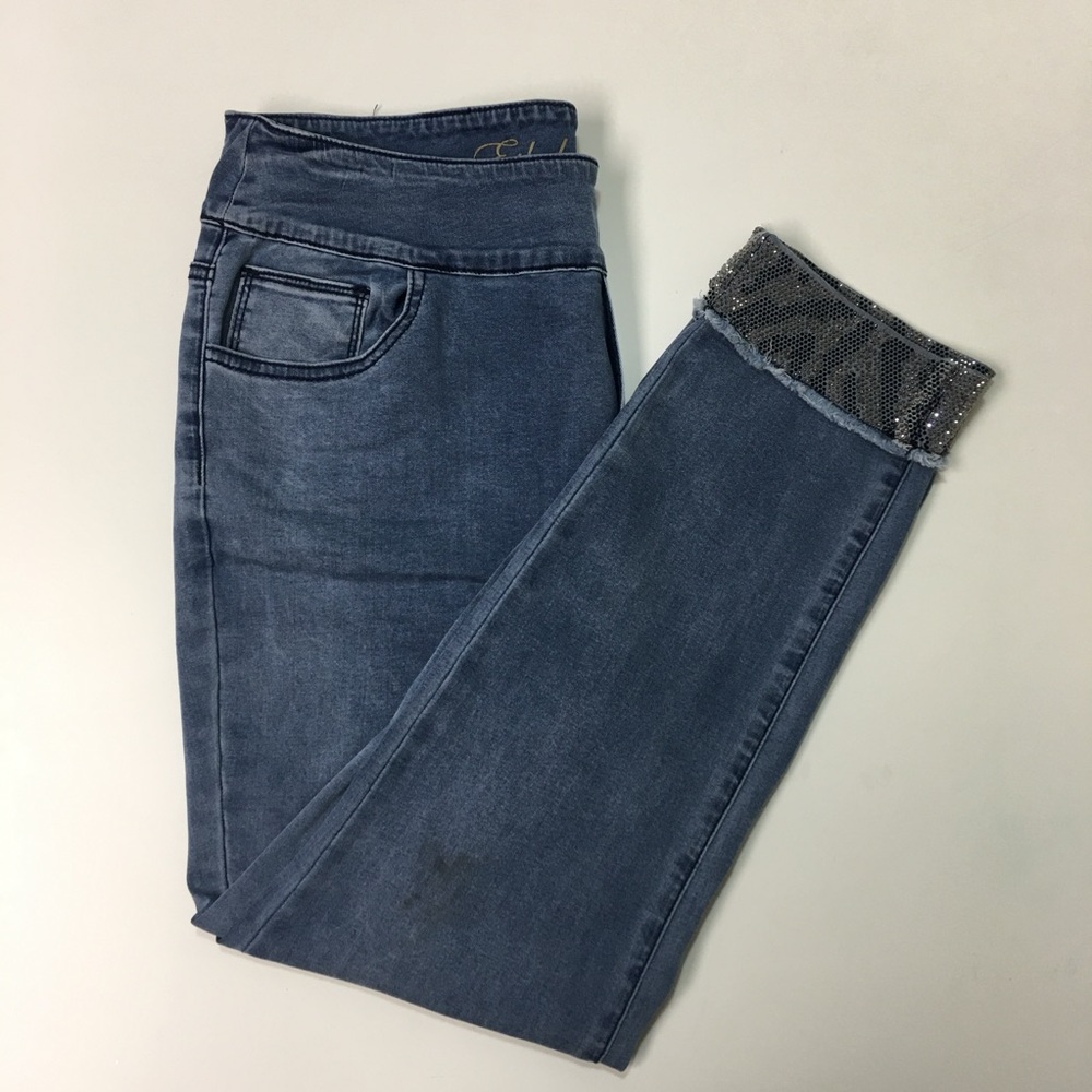 Ethyl Clothing Ankle Jeans Womens 12 Denim Elastic Waist Mesh Hem Cotton Stretch